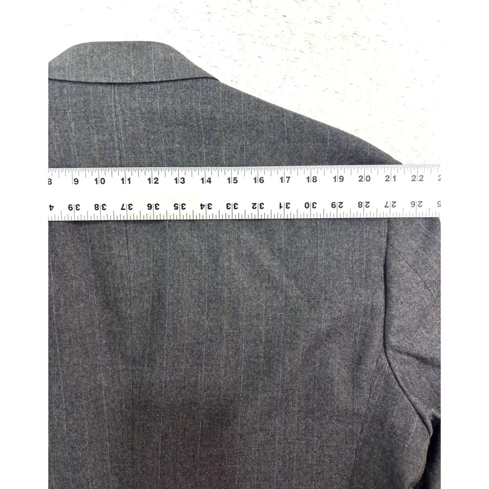 vtg USA Made 46R 40x30 Gray Tan Stipe Flannel Wool 2pc Pant Suit Pleated Cuffed